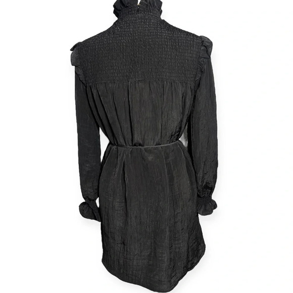 French Connection black boza crinkle dress long sleeve mock neck smocked size S - Picture 5 of 9